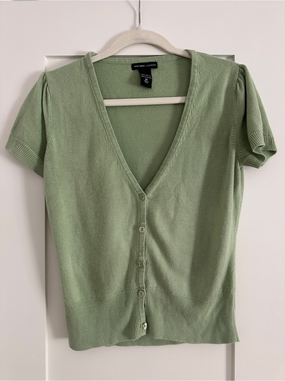 New York & Company Mint Green Short Sleeve Button-Front Top